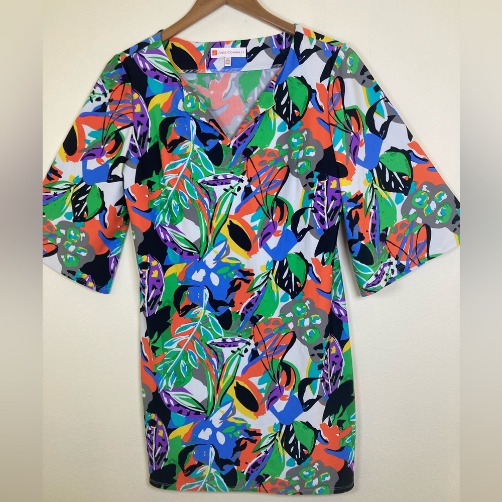 Jude Connally Tunic Top S Bright Abstract Floral Stretch USA